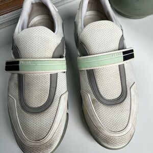 Prada White and Gray Sneakers with Mint Accents